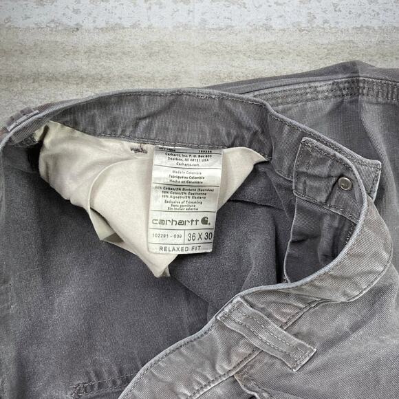 Vintage 90s Carhartt Carpenter Pants 36x28 Relaxed Fit Grey Canvas Dungarees - Picture 4 of 11